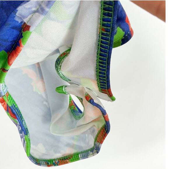 Zara Womens One Shoulder Bodysuit Floral Green Blue Small - Picture 4 of 5